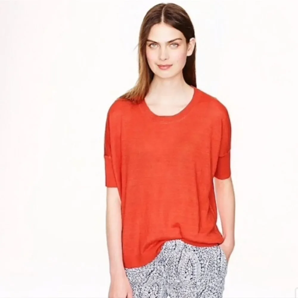 🐢 J.CREW Orange Linen Drop Shoulder Swing Sweater Sz Small